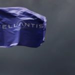 A flag with the logo of Stellantis is seen near
