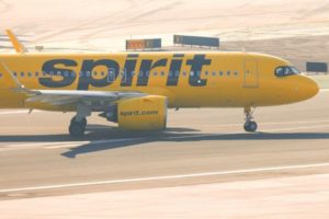Spirit Airlines aircraft departs after acquisition by JetBlue Airways blocked