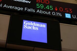 FILE PHOTO: The logo for Goldman Sachs is seen on