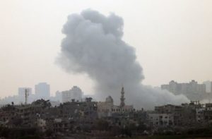 Smoke is rising after an Israeli strike on Gaza seen