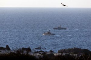 An Israeli naval ship sails on the Mediterranean Sea near